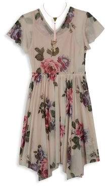 Ally B Girl's Floral V-Neck Fit-and-Flare Dress