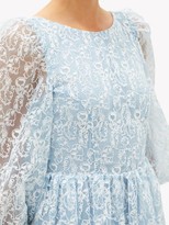 Thumbnail for your product : Shrimps Fredrick Face-embroidered Bow-trim Organza Dress - Light Blue