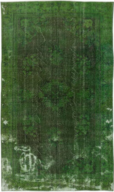 Bungalow Rose 5.4x9 Ft Shabby Chic Handmade Rug in Green Color. Distressed Turkish Area Rug