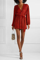 Thumbnail for your product : retrofete Gabrielle Velvet-trimmed Sequined Chiffon Mini Wrap Dress