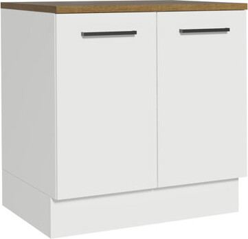 Latitude Run Hazel Kitchen Base Storage Cabinet with 2 Doors and Shelves 31 Inch Wooden Organization Unit for Pantry - White