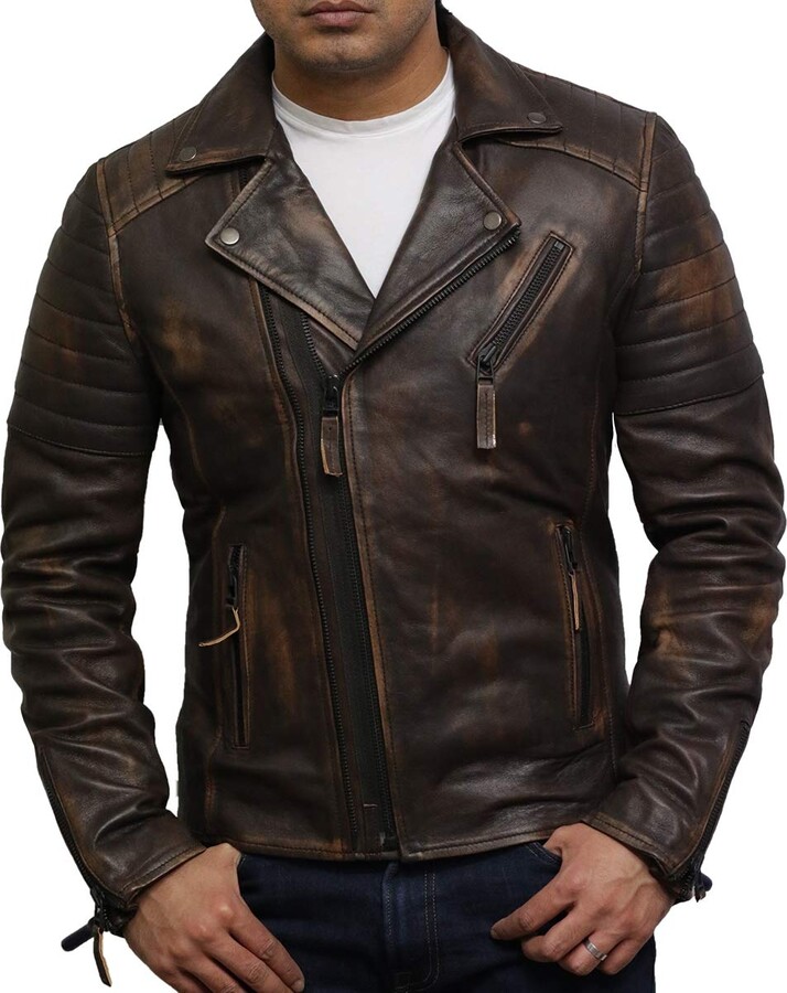 Brandslock Mens Genuine Leather Biker jacket Brando 