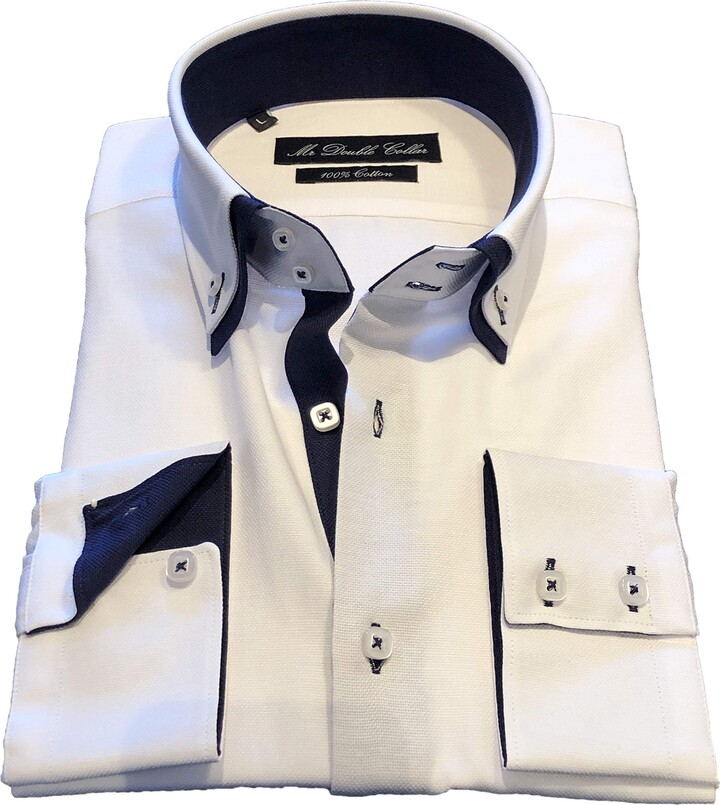 MrDoubleCollar Italian Design Mens White Oxford Shirt Smart Casual