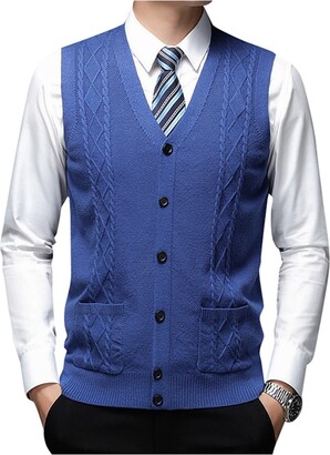 Shaoyao Mens Knitted Waistcoat Full Front Button Closure V Neck Top Vest 