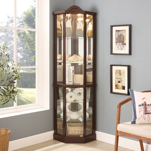 FONTOIDisplayCabinetCornerCabinetwithAdjustableShelves,CarvedDisplayStoragePerfectforHomeorOffice,DarkCherry,16.73\