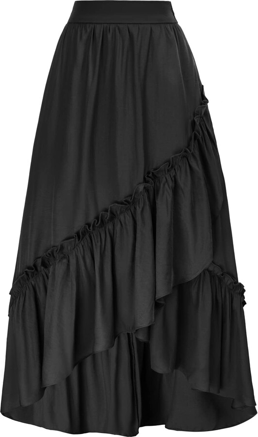 SCARLET DARKNESS Skirt Swing Skirt Women Ruffled Hem Elastic High Waist