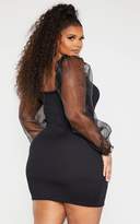 Thumbnail for your product : PrettyLittleThing Plus Black Long Sleeve Organza Bodycon Dress