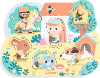 TJMAXX 6Pc Chunky Wooden Country Peg Puzzle