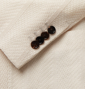 Lardini Slim-fit Double-breasted Cotton And Linen-blend Blazer - Neutrals