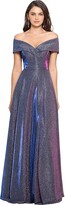 Thumbnail for your product : Xscape Evenings Off-the-Shoulder Long Glitter Dress (Black/Silver/Fuchsia) Women's Clothing