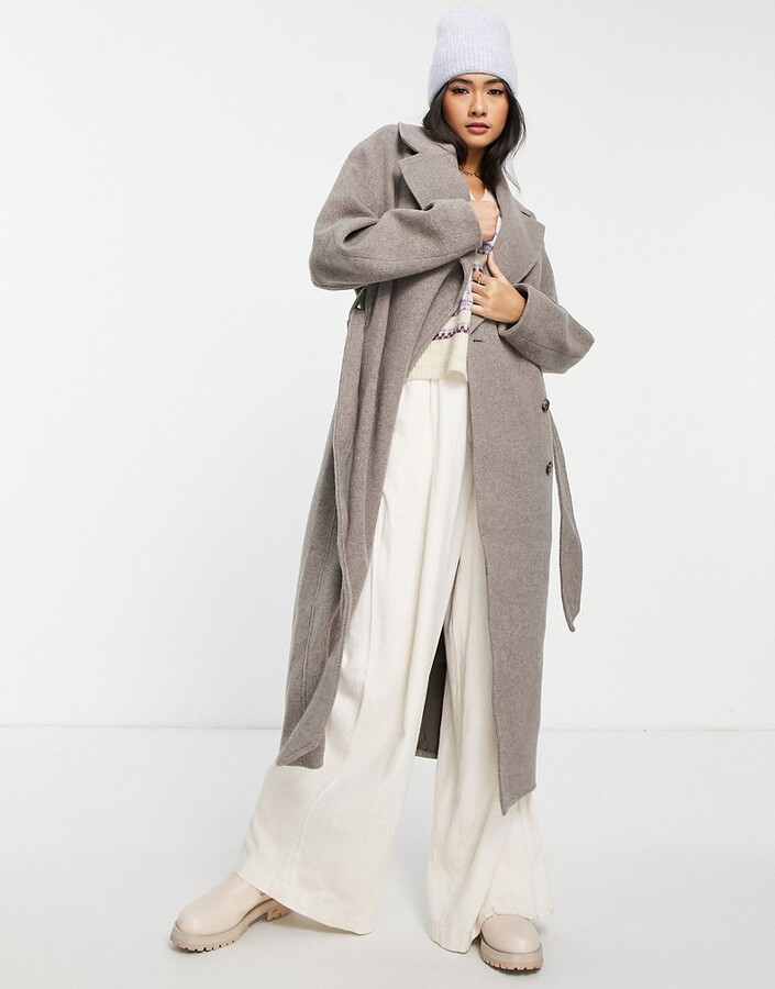 And other stories & tie waist midi coat in mole - ShopStyle