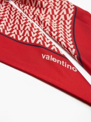 Valentino Garavani V-logo Print Silk-faille Scarf - Red Multi