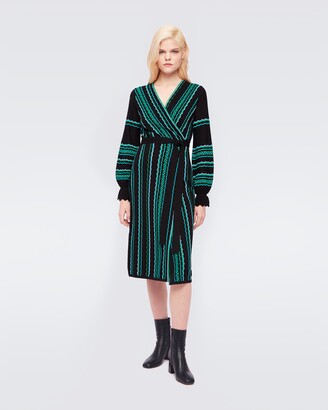 green and black striped dress