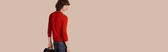Burberry Lightweight Crew Neck Cashmere Sweater with Check Trim