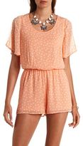Thumbnail for your product : Charlotte Russe Cold Shoulder Polka Dot Chiffon Romper