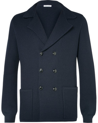 Tomas Maier Blue Double-Breasted Knitted Wool Blazer