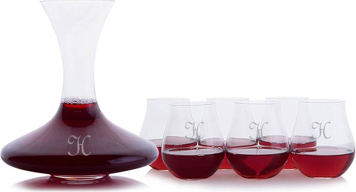 Etsy Personalized Crystal Wine Decanter Set - Engraved Stemless Glasses