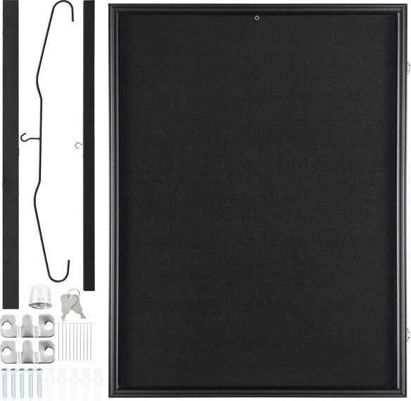 VEVORJerseyDisplayFrameCase,24x32x1.5in,LargeLockableSportJerseyShadowBoxwith98%UVProtectionPCGlassandHangers,Black