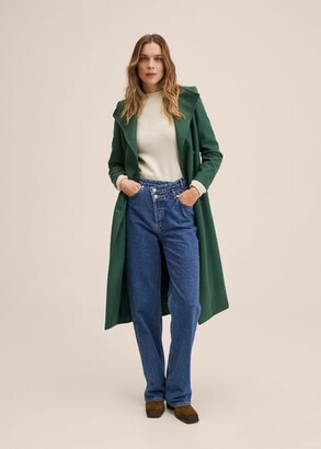 MANGO Woollen coat with belt green - Woman - XL