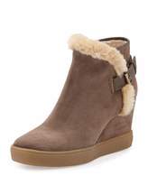 Thumbnail for your product : Aquatalia Cameron Faux-Fur-Trimmed Suede Wedge Bootie