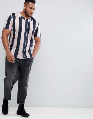 ASOS DESIGN Plus relaxed baseball t-shirt with vertical stripe in poly