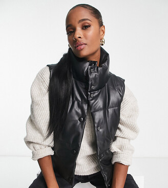 New Look Petite faux leather padded gilet in black - ShopStyle Outerwear