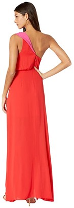 BCBGMAXAZRIA Color-Blocked Gown (Rosso Combo) Women's Dress