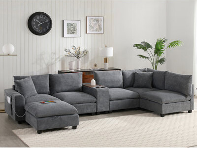 Latitude Run Chenille Sectional With Storage  & Comfortable Cushions Oversized Modular Cup Holder Movable Extra-Wide Seat