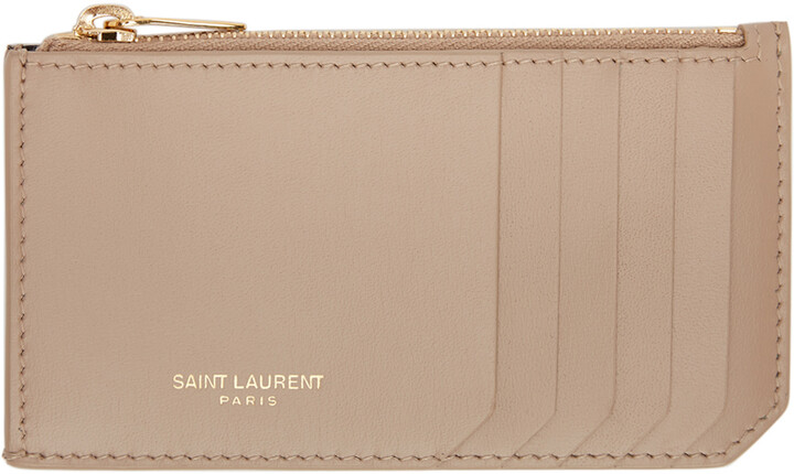 Saint Laurent Logo Plaque Zipped Airpods Case In Beige