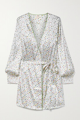 Morgan Lane Larsen Belted Floral-print Silk-blend Satin Robe - White