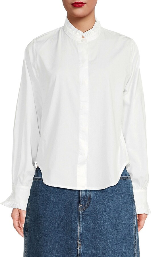 DL1961 Ruffle-Neck Cotton Shirt