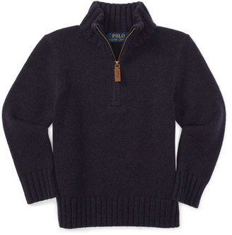 Ralph Lauren Italian Cashmere Mock-Neck Pullover Sweater, Navy, Size 2-7
