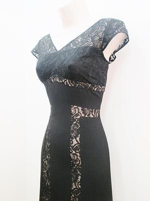 Calvin Klein Black Nuce Lace Illusion Long Black Formal Evening Gown Dress NEW