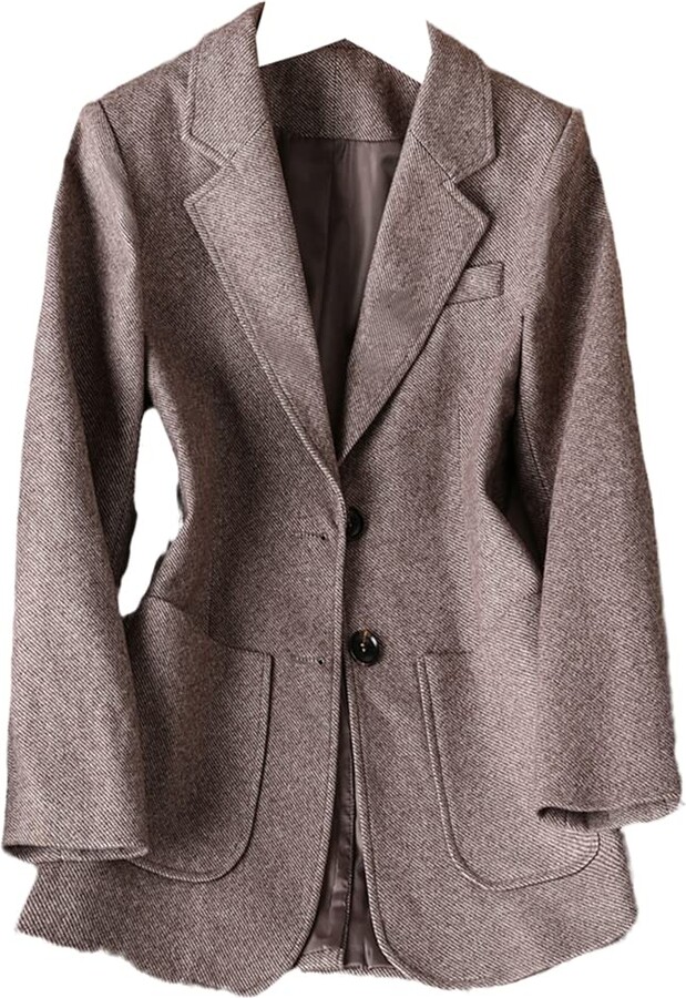 MAFSMJP Women Long Sleeve Single Breasted Blazer Female Gray Coffee ...