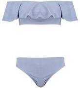 Thumbnail for your product : boohoo NEW Womens Denim Frill Bardot Bikini in Blue size 12