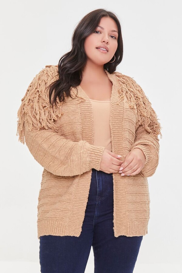 plus size shaggy fringe jacket