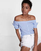 Thumbnail for your product : Express Striped Off The Shoulder Button Front Blouse