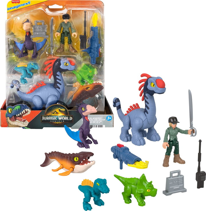 Imaginext Fisher-Price Jurassic World Rebirth Set with 6 Action Figures, Launcher & Accessories