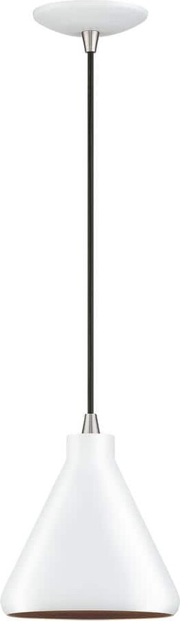 Geneva 1-Light White Cone Mini Pendant Light with Metal Shade