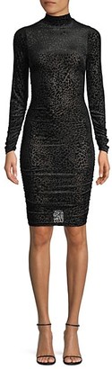 LIKELY Long-Sleeve Leopard-Print Burnout Bodycon Dress