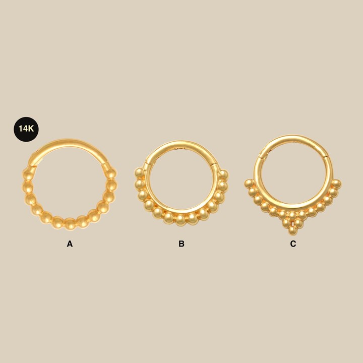 14K Solid Gold Beaded Clicker Hoop | 16G 18G Cartilage Septum Daith Helix Ring Bead Jewelry
