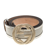 Thumbnail for your product : Gucci Metallic Silver GG Canvas and Patent Leather Interlocking G Buckle Belt 95CM