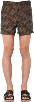 Fendi Allover Logo Printed Cotton Blend Shorts