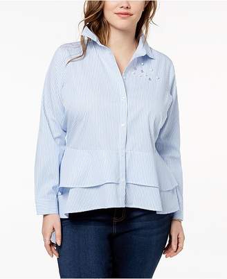 Almost Famous Trendy Plus Size Cotton Embellished High-Low Peplum Shirt