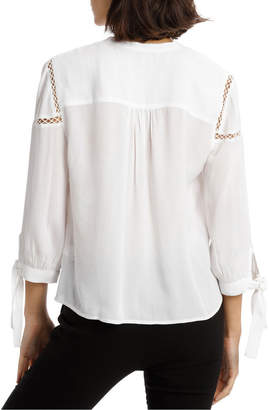 Miss Shop Tie Sleeve Lace Insert Shirt - White