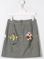 Thumbnail for your product : Dolce & Gabbana Children Floral Appliqued Houndstooth Skirt