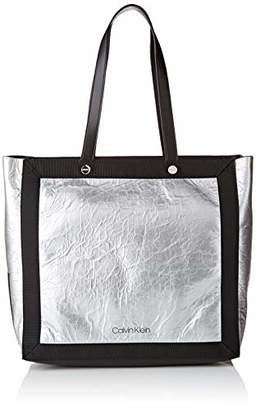 Calvin Klein Outline Ew Shopper, Women’s Tote, Silver (SILVER/BLACK), 15.5x35x33 cm (B x H T)