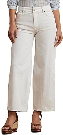 Stretch Denim High Rise Wide Leg Cropped Jeans