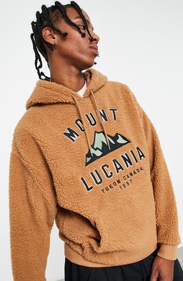 ASOS DESIGN Oversize Mount Lucania Appliqué High Pile Fleece Hoodie -  ShopStyle