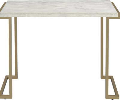 Ivy Bronx Contemporary Table With Faux Marble Top Metal Legs White Gold Rectangular For Living Room Chic Side A Legs
